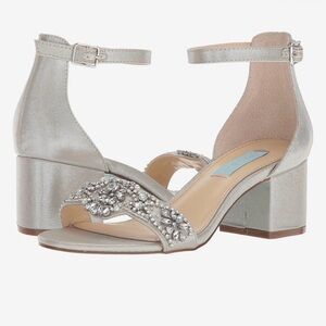 Betsey Johnson white Silver Embellished rhinestones Block Heel ankle Sandals